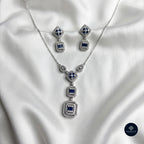 Sapphire Geometry CZ Necklace Set 925 Sterling Silver - Ratna Aabha Collection