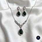 Emerald Grace Teardrop Necklace Set 925 Sterling Silver - Ratna Aabha Colection