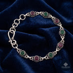 Cutstone 925 Silver Oxidised Multicolour Round Gemstone Bracelet - Cutstone Collection