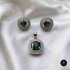 Emerald Aabha 925 Silver Green Stone Pendant Set - Aabha Collection