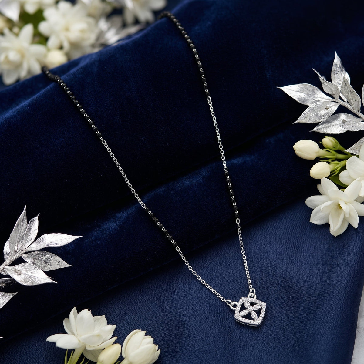 Everlasting Love Floral Halo CZ Mangalsutra in 925 Sterling Silver