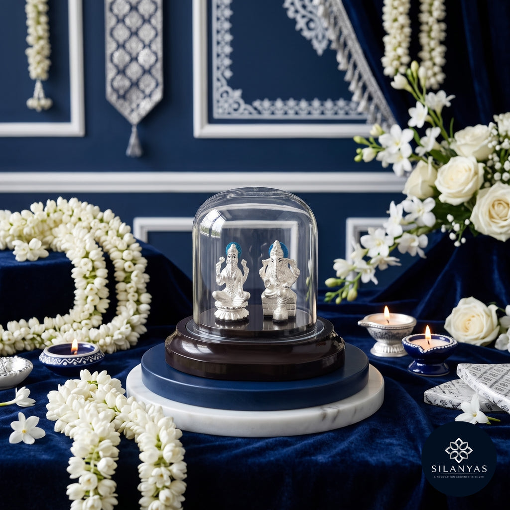 Shubh Lakshmi Ganesh 3D Idol – 999 Silver with Transparent Dome....
