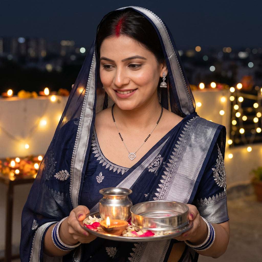 Everlasting Love Floral Halo CZ Mangalsutra in 925 Sterling Silver