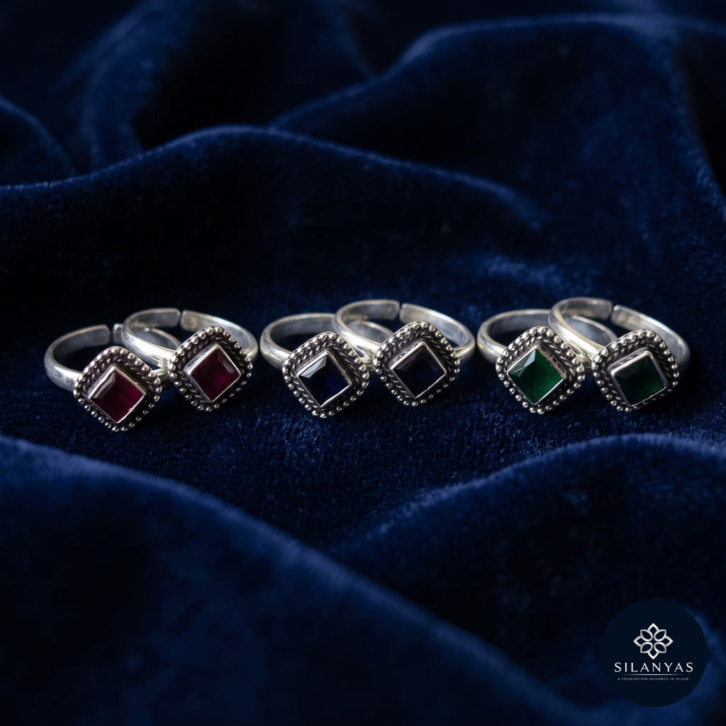 Gulnaar 925 Silver Synthetic Gemstone Toe Rings – Gulnaar Collection