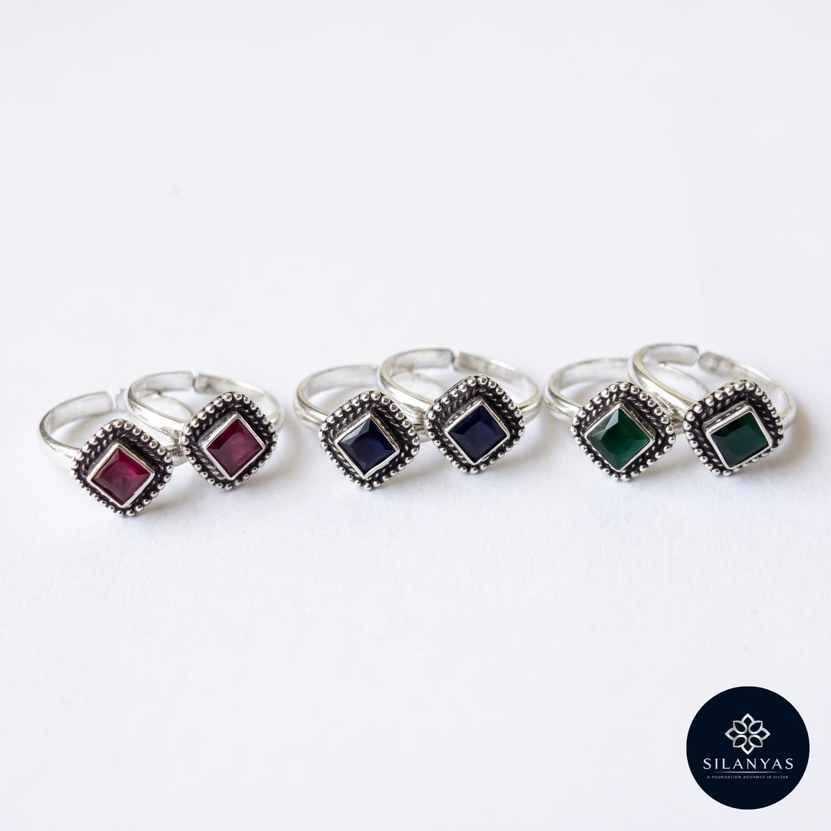 Gulnaar 925 Silver Synthetic Gemstone Toe Rings – Gulnaar Collection