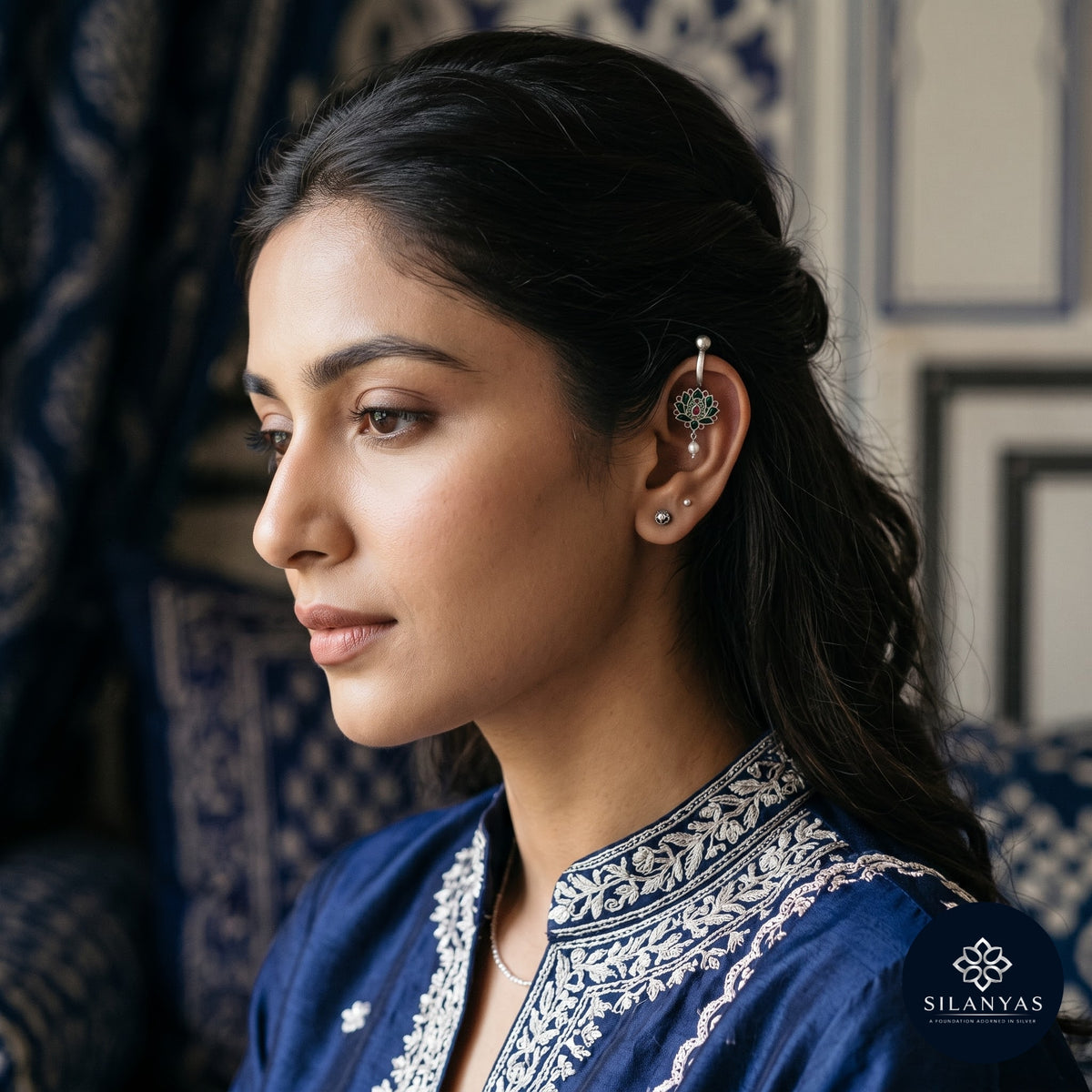 Emerald & Ruby Kundan 925 Sterling Silver Non-Piercing Bugadi Earrings- Heritage Kundan Bugadi Collection