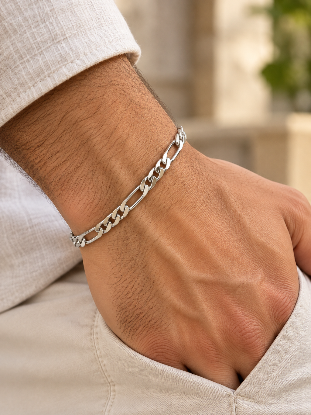 Classic Figaro 925 Silver Figaro Link Bracelet for Men