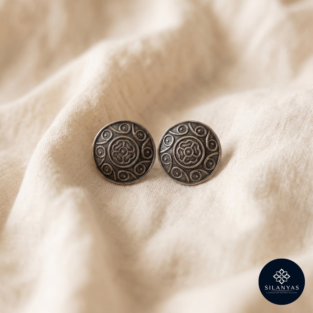 Amrapali Mandala 925 Sterling Silver Stud Earrings – Tribal Collection