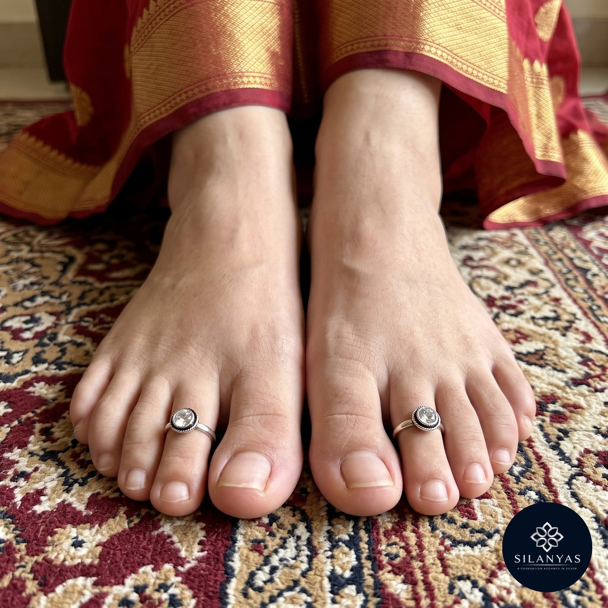 Noor 925 Silver Synthetic Gemstone Toe Rings