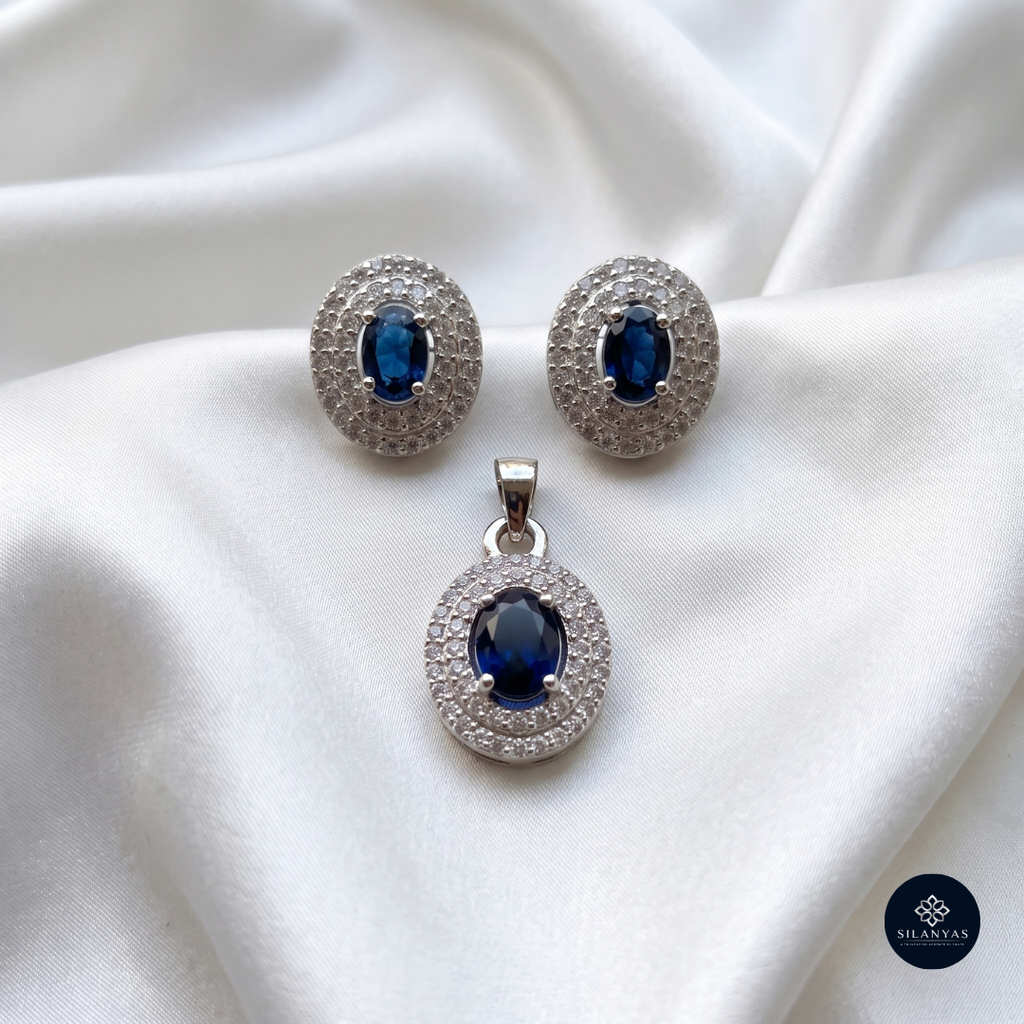 Neel Aabha 925 Silver Sapphire-Coloured Pendant Set - Aabha Collection
