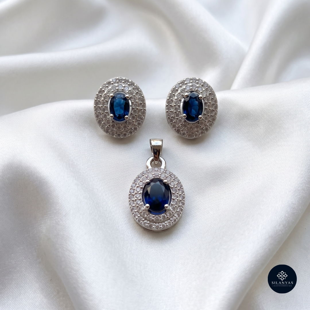 Neel Aabha 925 Silver Sapphire-Coloured Pendant Set - Aabha Collection