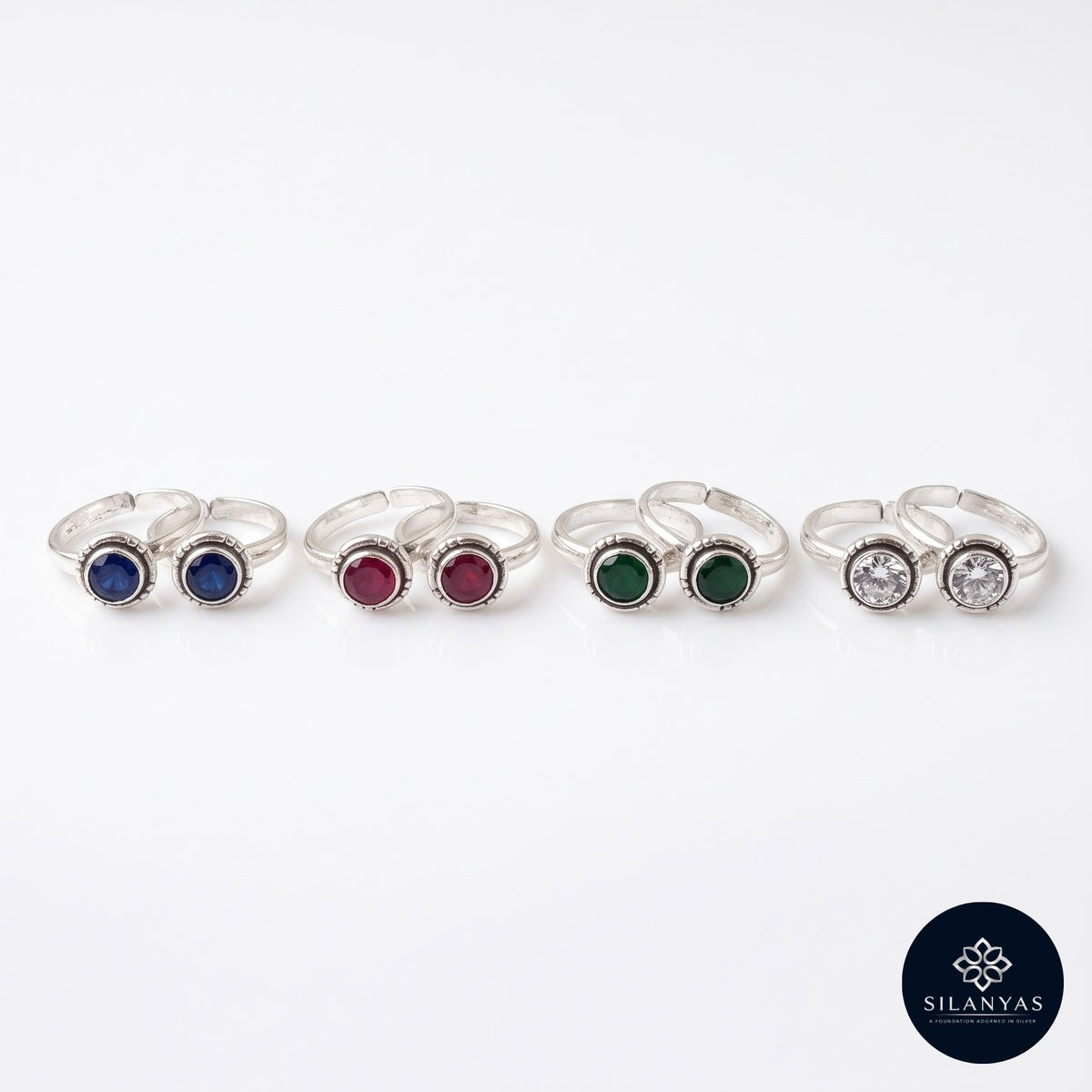 Noor 925 Silver Synthetic Gemstone Toe Rings