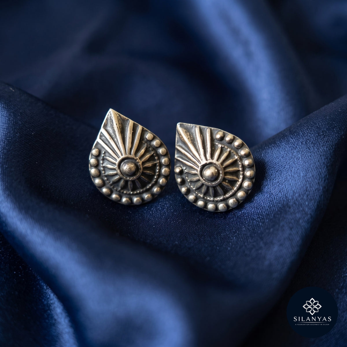 Surya Halo 925 Sterling Silver Tribal Stud Earrings - Tribal Collection
