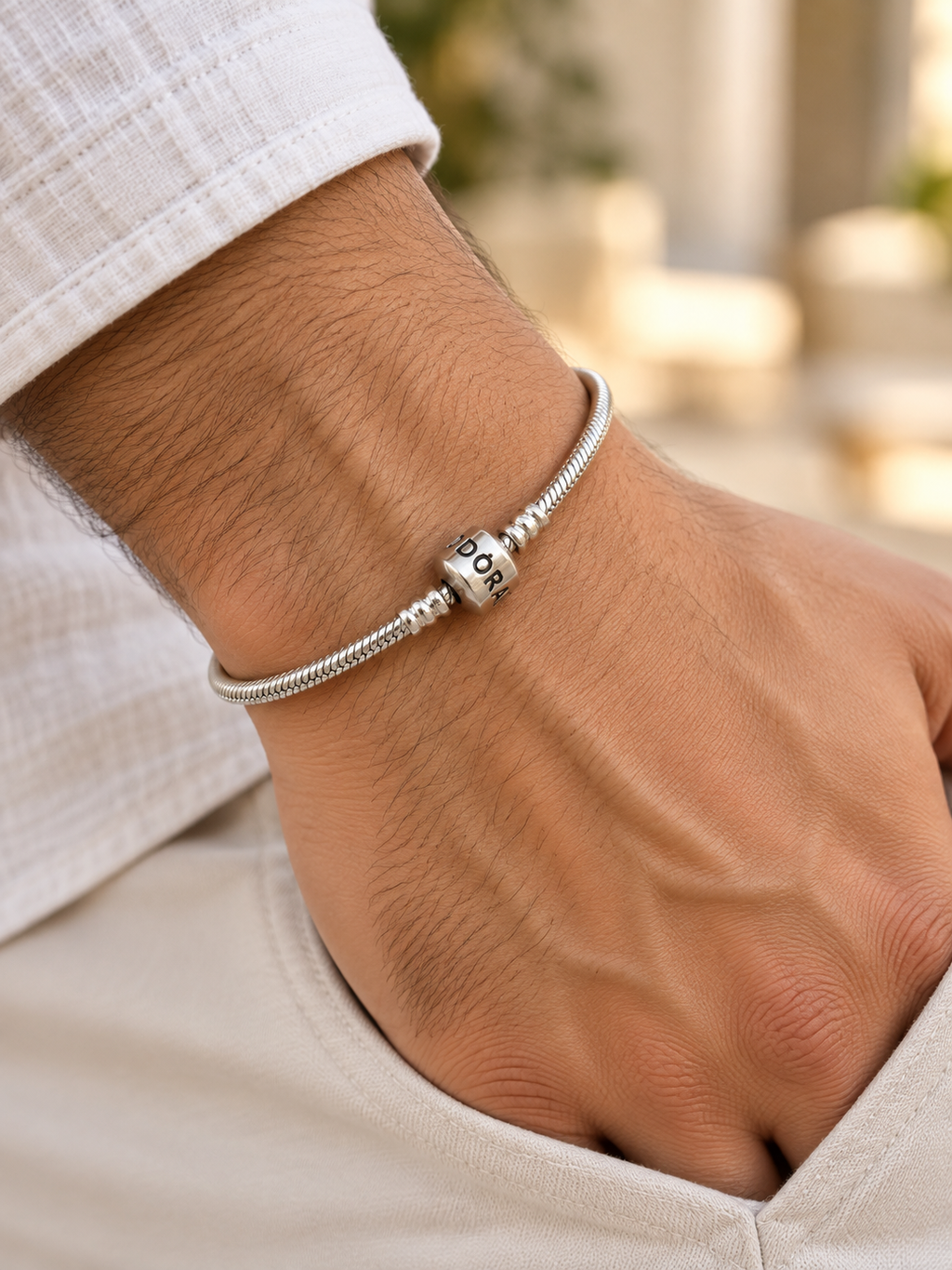 Signature 925 Silver Snake Chain Open Bracelet for Men