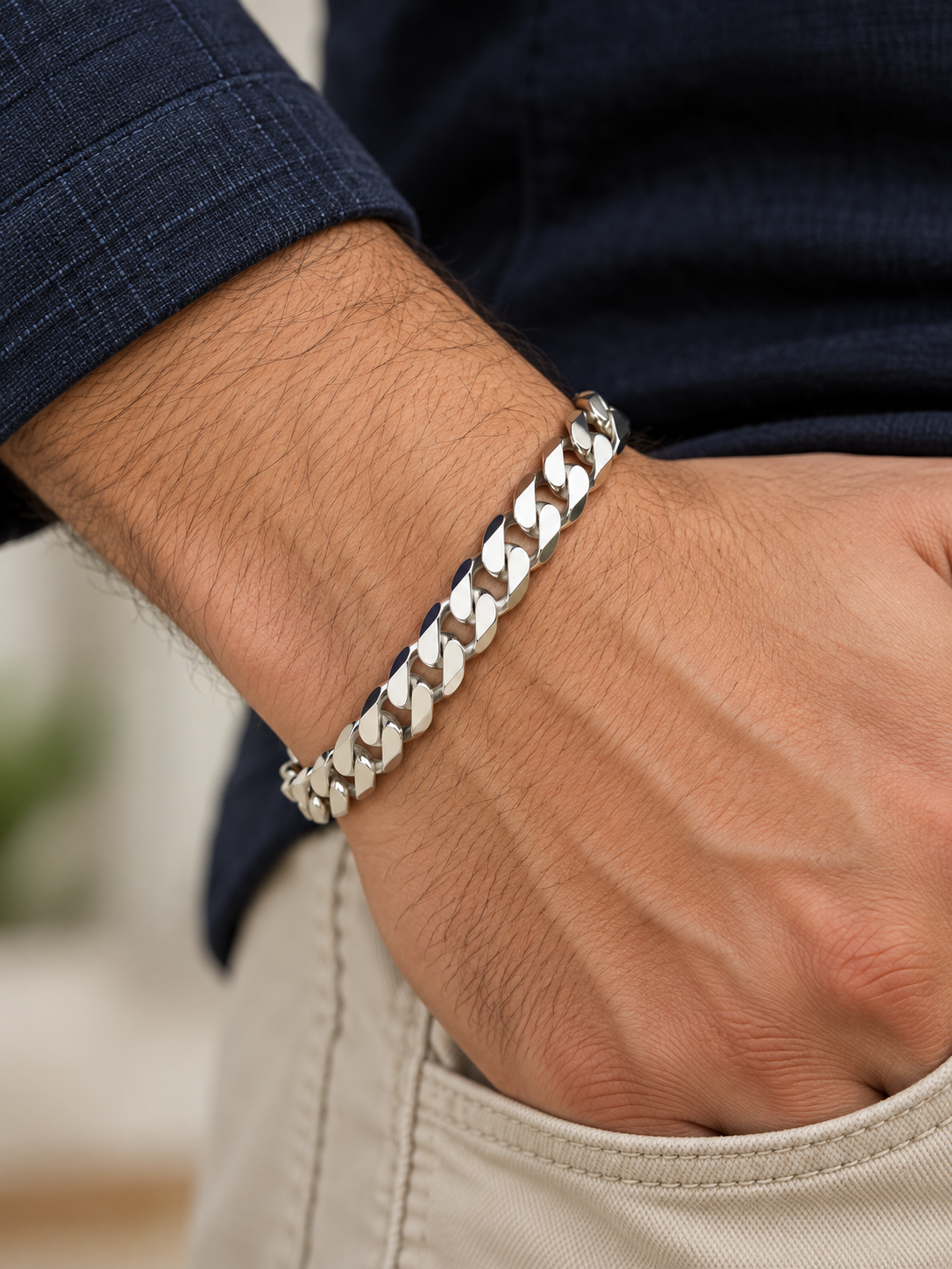 Classic Curb 925 Silver Curb Link Bracelet for Men