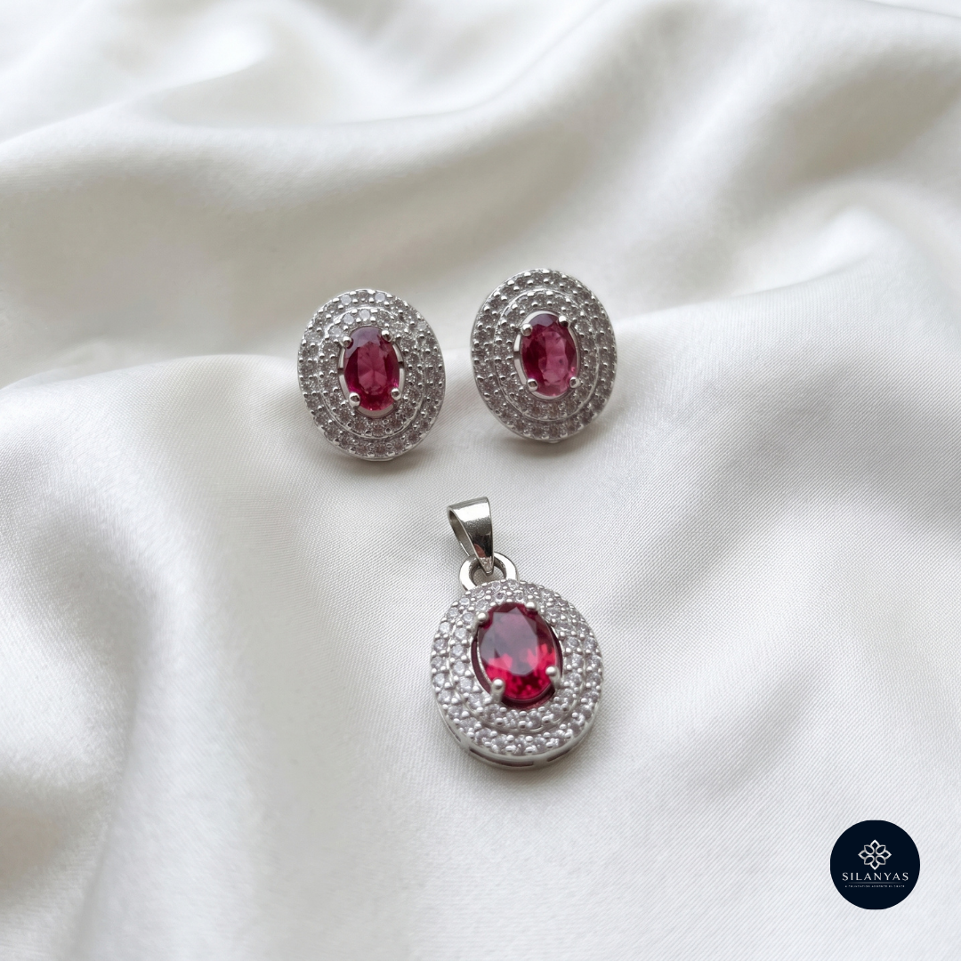 Ruby Aabha 925 Silver Red Stone Pendant Set - Aabha Collection