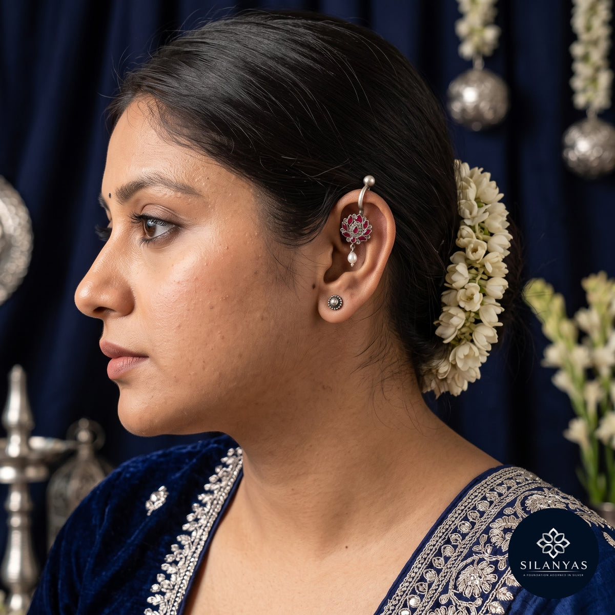 Ruby Colored Kundan Bugadi 925 Sterling Silver Non-Piercing Earrings - Heritage Kundan Bugadi Collection