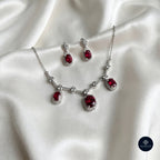 Ruby Radiance Halo Necklace Set 925 Sterling Silver - Ratna Aabha Colection