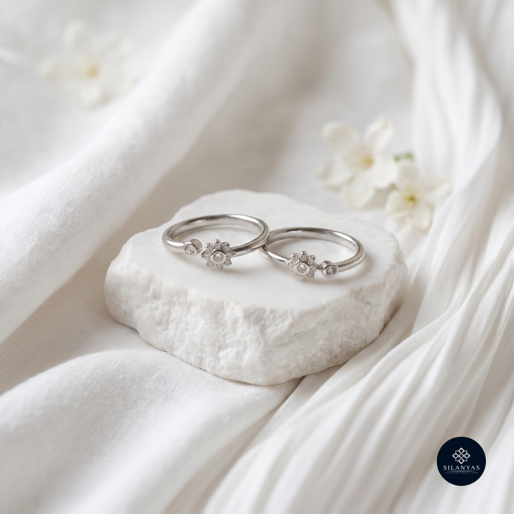 Petal Whisper 25 Silver Rhodium-Plated CZ Toe Rings - Celestial Bloom Collection