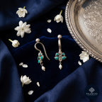 Turquoise Bloom Kundan 925 Sterling Silver Non-Piercing Bugadi Earrings - Heritage Kundan Bugadi Collection