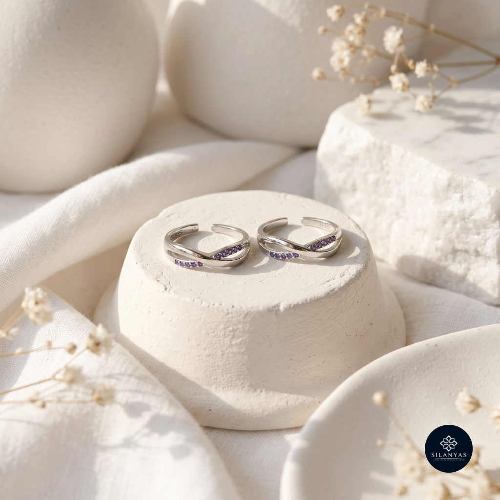 rystal Infinity 925 Silver Rhodium-Plated CZ Toe Rings – Pair - Infinity Collection