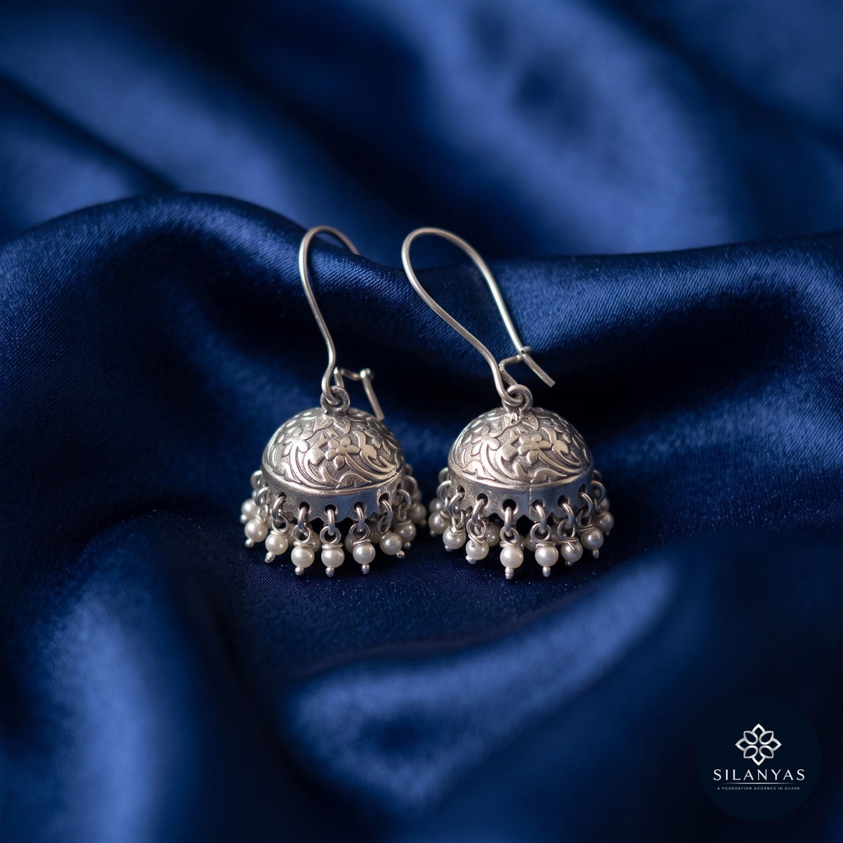 Chinar 925 Silver Floral Dome Jhumki Earrings - Chinar Collection