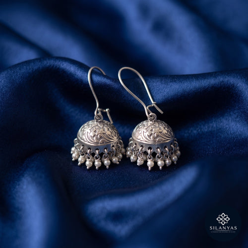 Chinar 925 Silver Floral Dome Jhumki Earrings - Chinar Collection