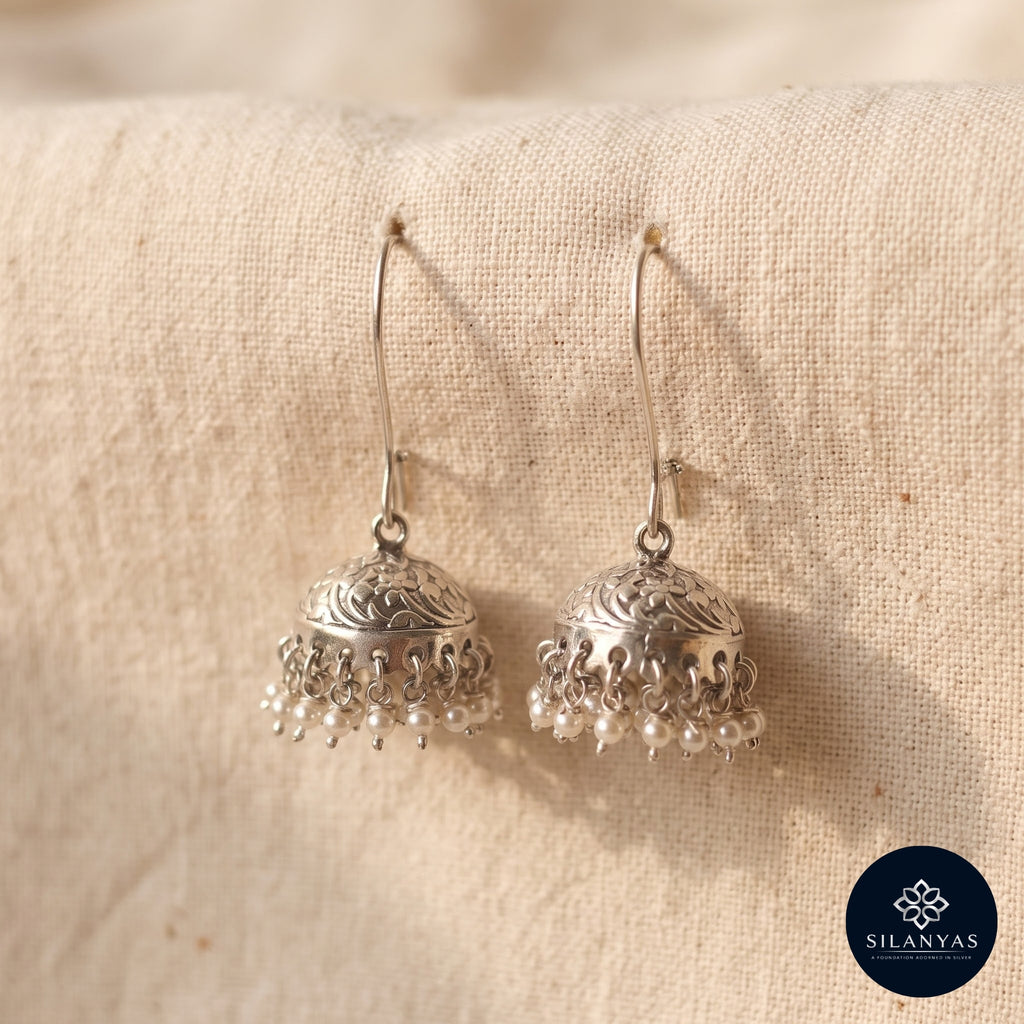 Chinar 925 Silver Floral Dome Jhumki Earrings - Chinar Collection