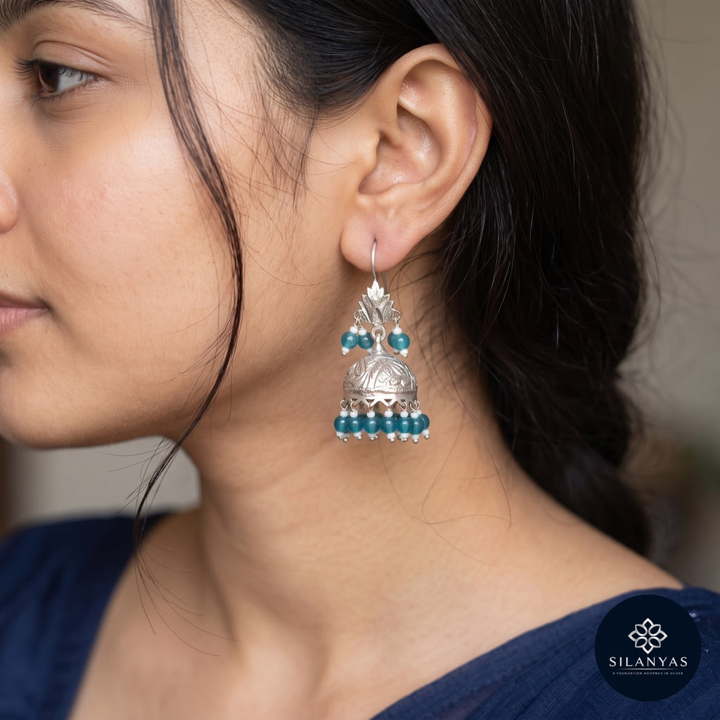 Chinar 925 Silver Leaf Jhumki Earrings - Chinar Collection