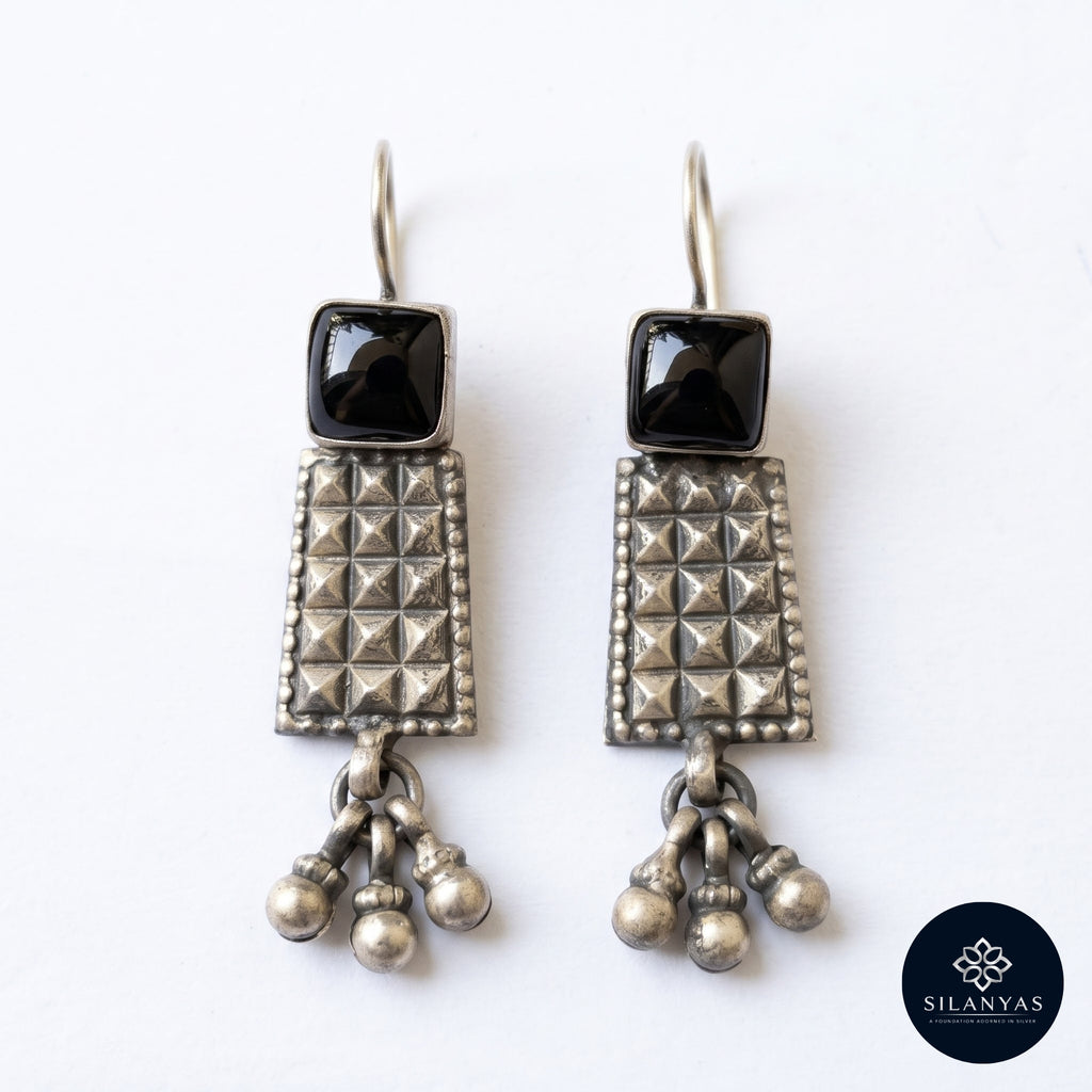Black Onyx Geometric 925 Sterling Silver Tribal Drop Earrings -  Tribal Collection