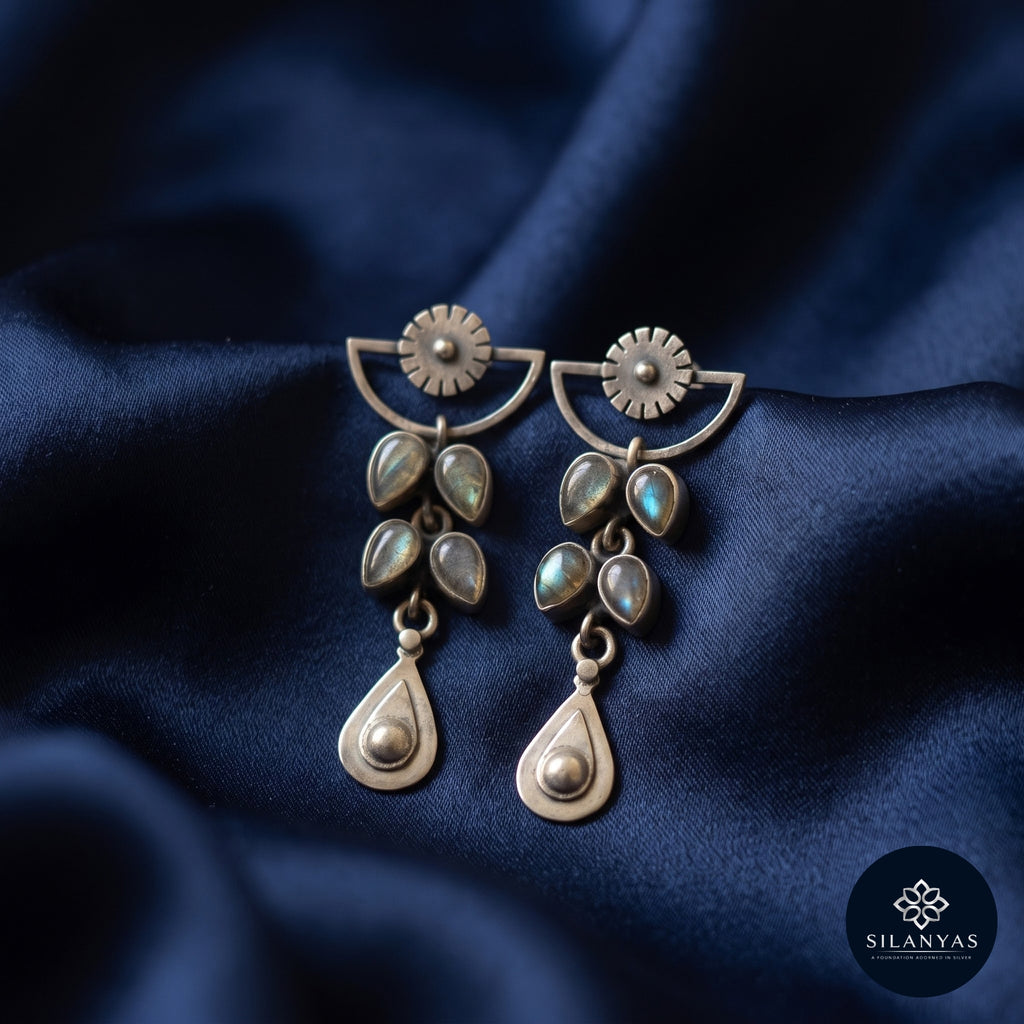 Labradorite Teardrop Tribal 925 Sterling Silver Earrings -  Tribal Collection