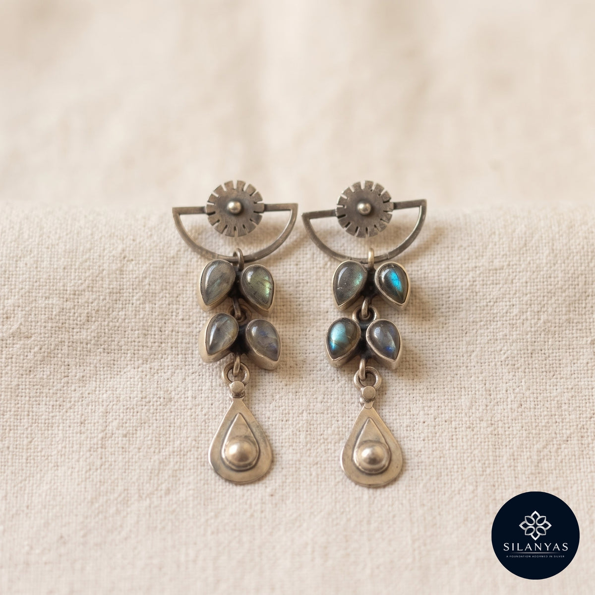 Labradorite Teardrop Tribal 925 Sterling Silver Earrings -  Tribal Collection