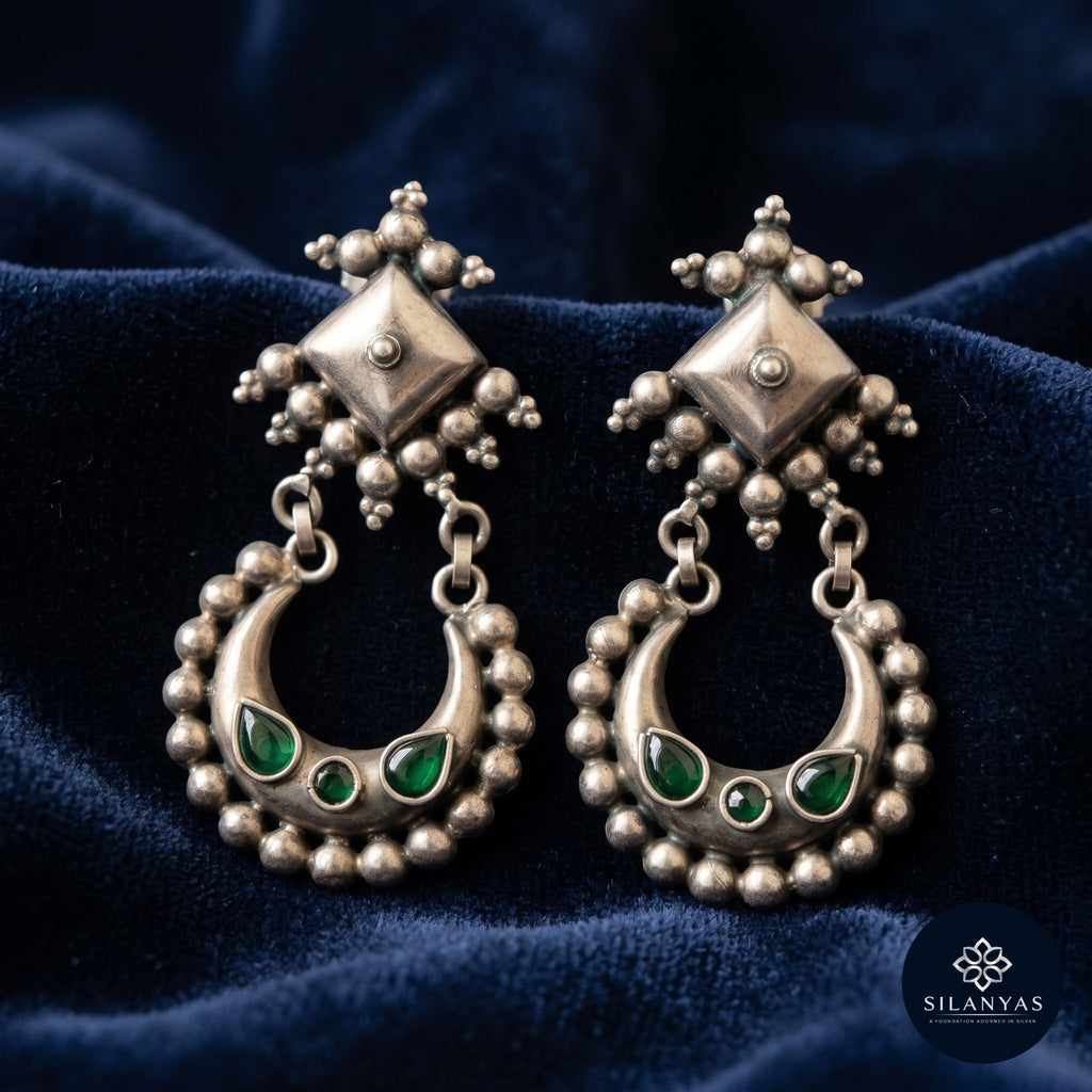 Emerald Crescent 925 Sterling Silver Amrapali Drop Earrings – Amrapali Heritage