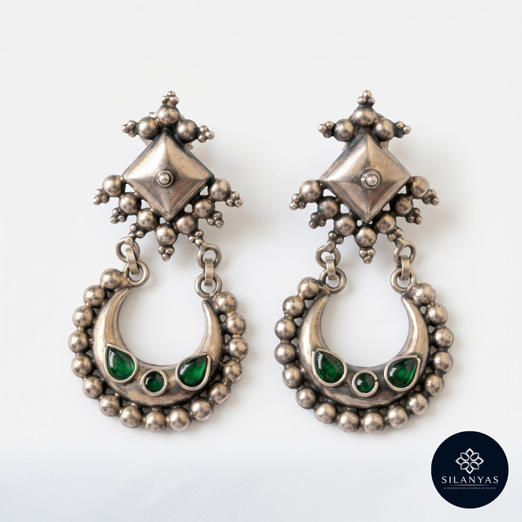 Emerald Crescent 925 Sterling Silver Amrapali Drop Earrings – Amrapali Heritage