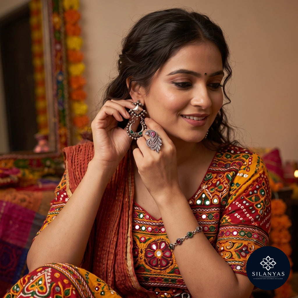 Emerald Crescent 925 Sterling Silver Amrapali Drop Earrings – Amrapali Heritage