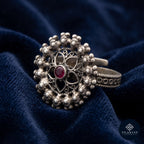 Ruby Bloom 925 Sterling Silver Adjustable Ring - Tribal Collection