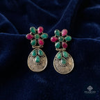 Emerald & Ruby Floral Drop 925 Sterling Silver Tribal Earrings - Heritage Garden Collection