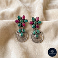 Emerald & Ruby Floral Drop 925 Sterling Silver Tribal Earrings - Heritage Garden Collection