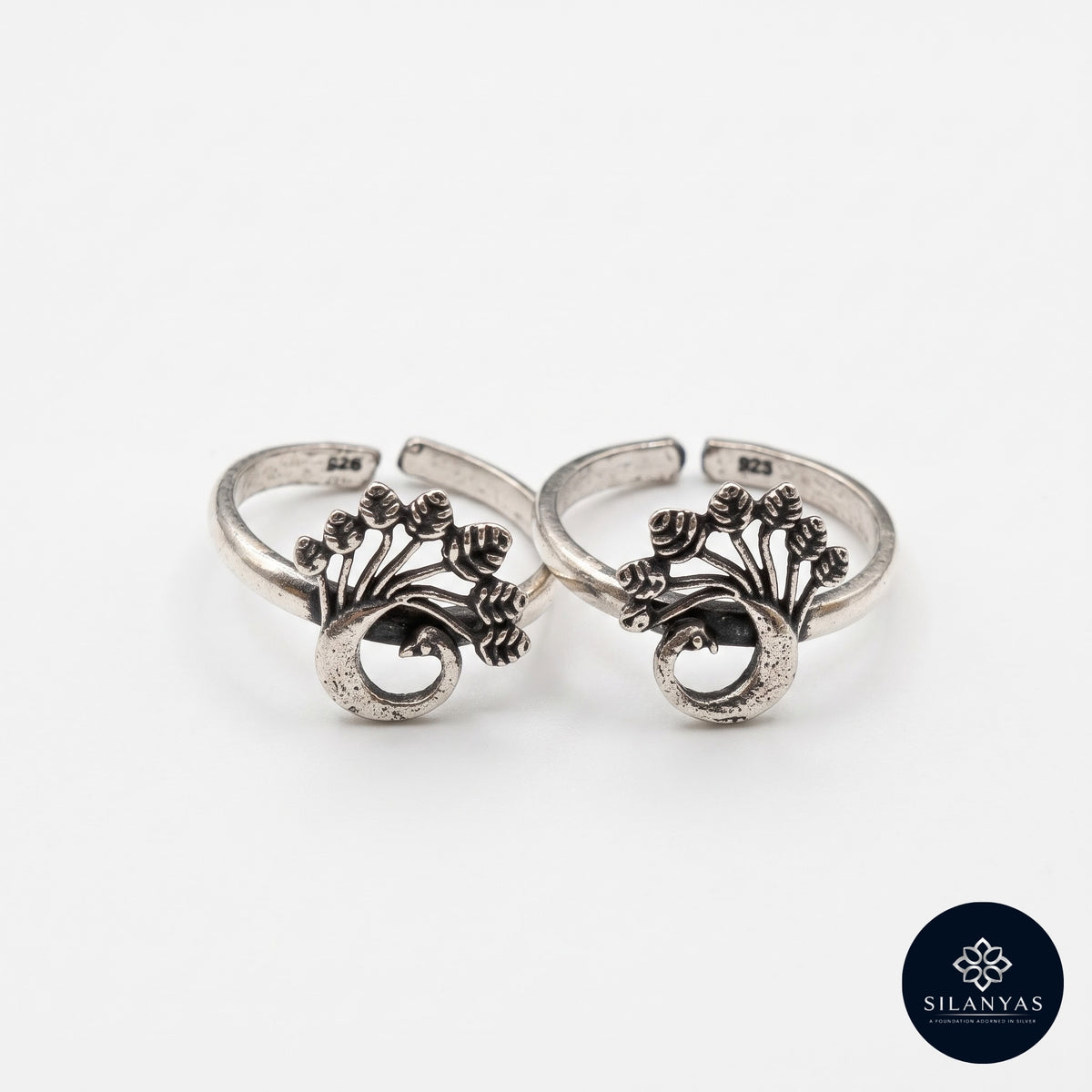 Marudhara 925 Silver Peacock Motif Toe Rings – Marudhara Collection