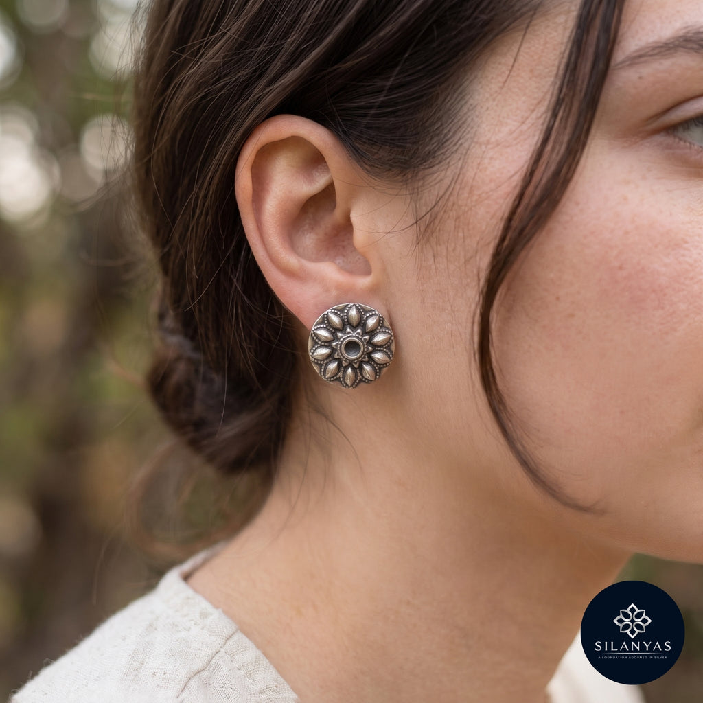 Padma Surya 925 Sterling Silver Tribal Stud Earrings - Amrapali Collection