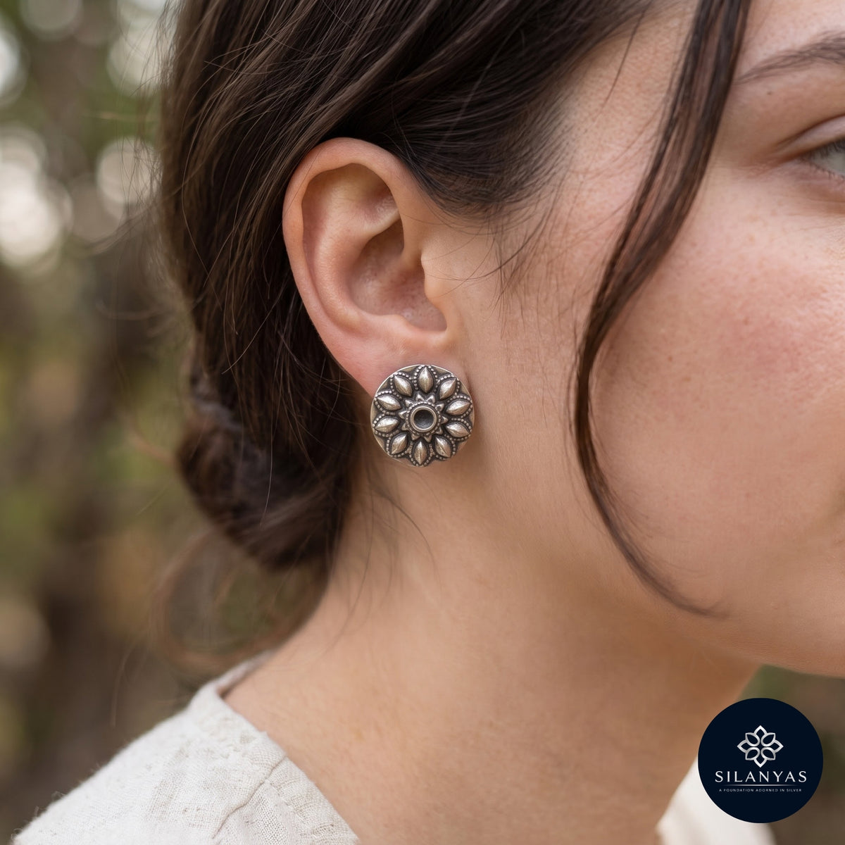 Padma Surya 925 Sterling Silver Tribal Stud Earrings - Amrapali Collection