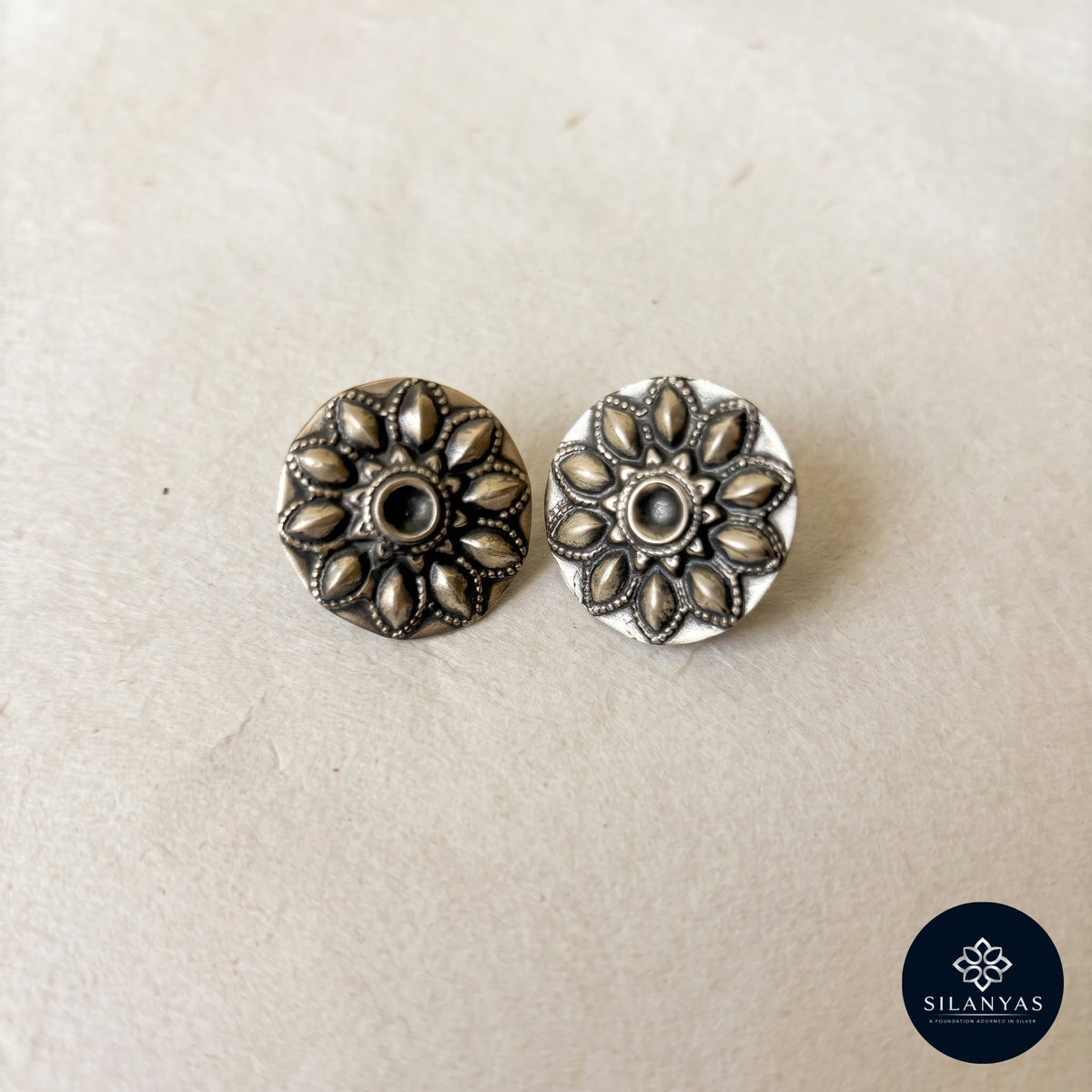Padma Surya 925 Sterling Silver Tribal Stud Earrings - Amrapali Collection
