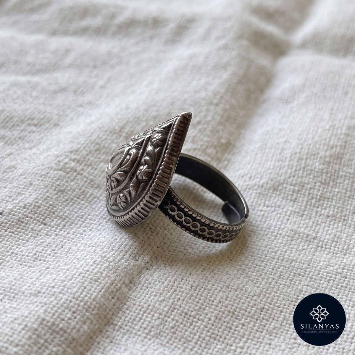 Teardrop Filigree Ring - 925 Silver Oxidised - Tribal Heritage Collection