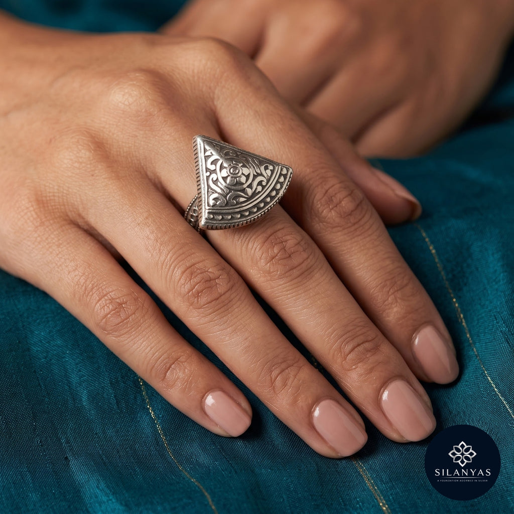 Tribal Shield 925 Sterling Silver Adjustable Ring - Tribal Collection