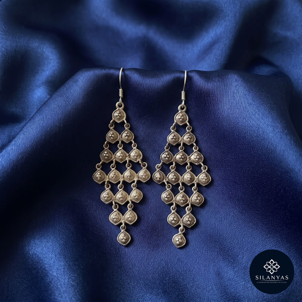 Granulated Lattice 925 Sterling Silver Tribal Chandelier Earrings -  Tribal Collection