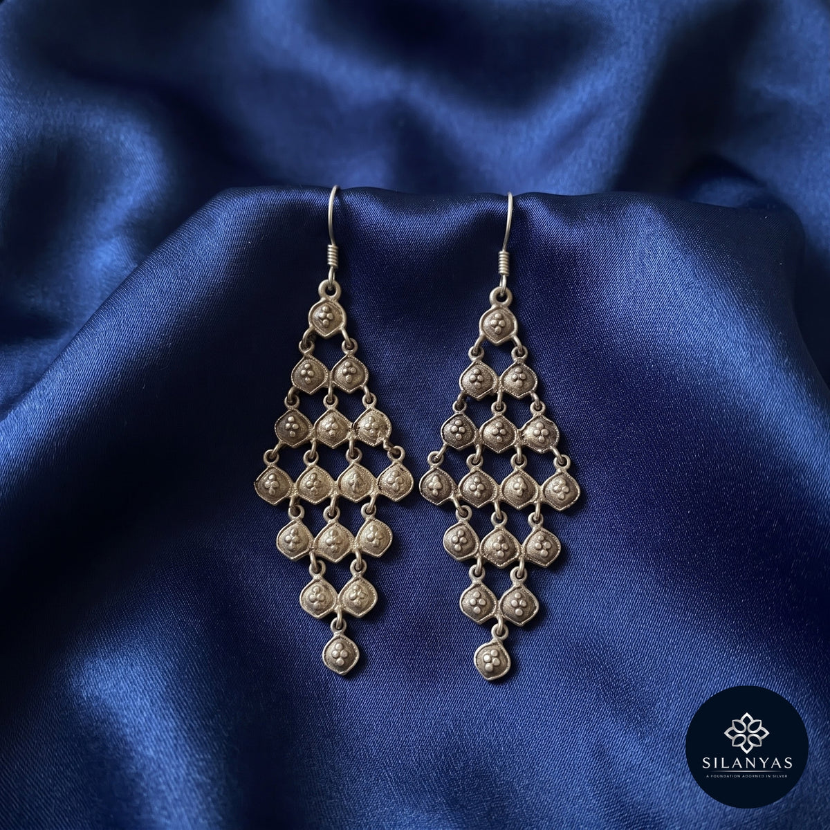 Granulated Lattice 925 Sterling Silver Tribal Chandelier Earrings -  Tribal Collection