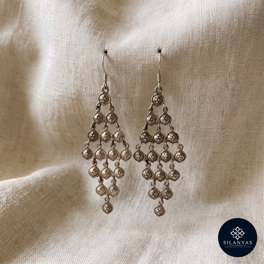 Granulated Lattice 925 Sterling Silver Tribal Chandelier Earrings -  Tribal Collection