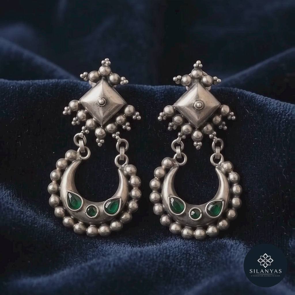 Emerald Crescent 925 Sterling Silver Amrapali Drop Earrings – Amrapali Heritage
