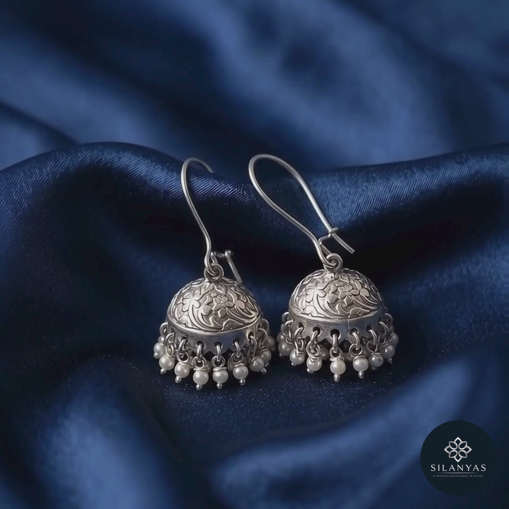 Chinar 925 Silver Floral Dome Jhumki Earrings - Chinar Collection