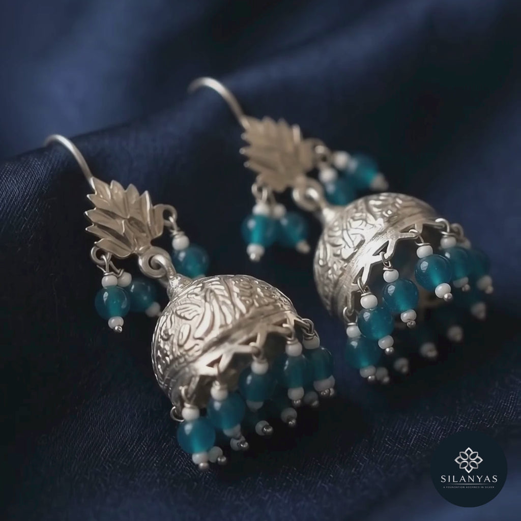 Chinar 925 Silver Leaf Jhumki Earrings - Chinar Collection